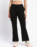 mSECRET Flap Patch Cotton Solid Black Wide Leg Trousers