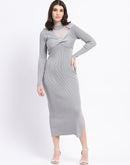 Madame Twisted Detailing Ribbed Bodycon Grey Dress