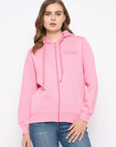 Madame Placement Print Detailed Pink Hooded Sweatshirt