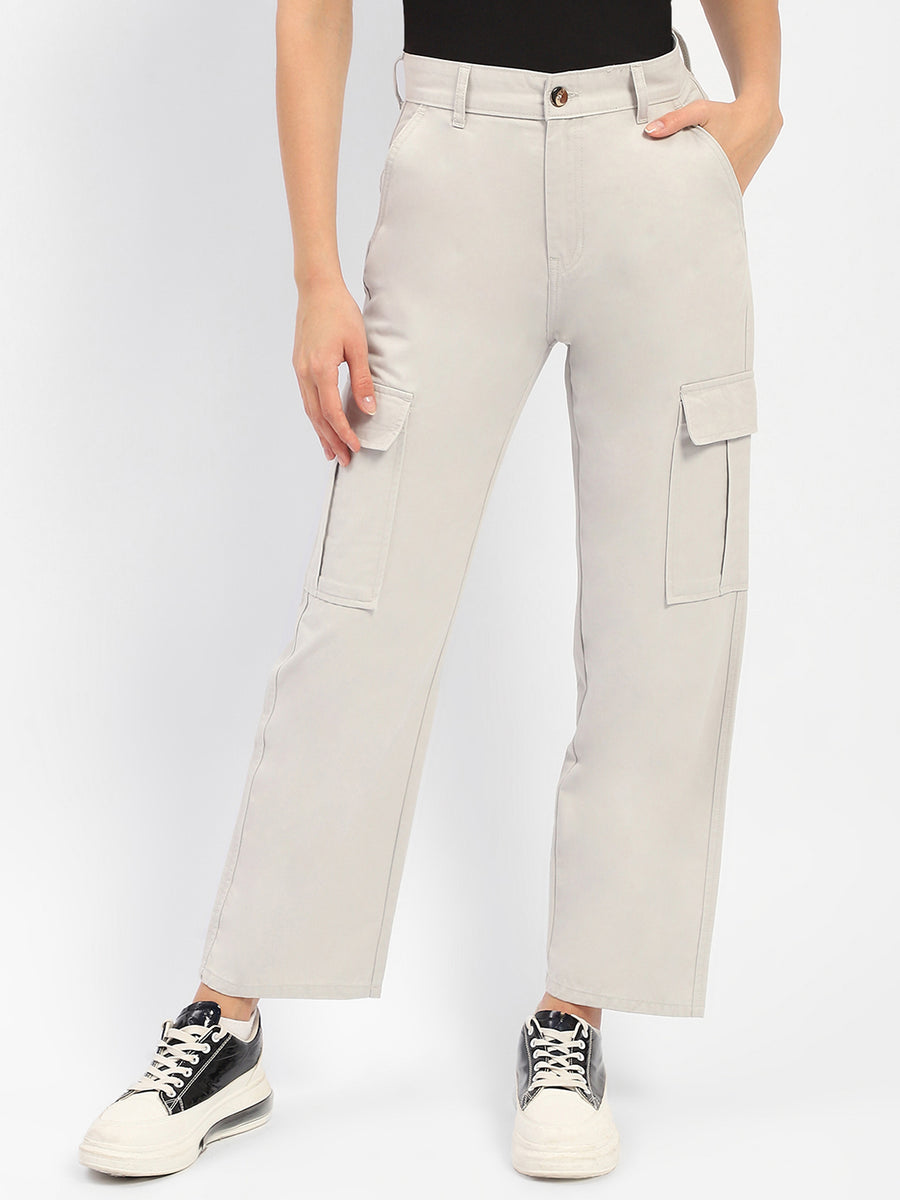 Madame Solid Grey Cargo Jeans