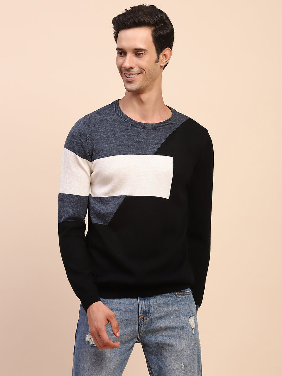 Camla Barcelona Colourblock Crew Neck Navy Sweater