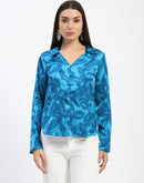 Madame Blue Leaf Print Shirt