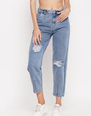 Madame High-Distressed Calf-Length Slim Light Blue Jeans