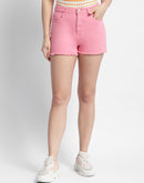 Madame Pink Mid Rise Raw Hem Shorts