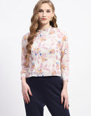 Madame Floral Print Off-White Mock Neck Top