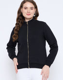 Madame Solid Black Elasticized Waist Gold Zipped Sweatshirt