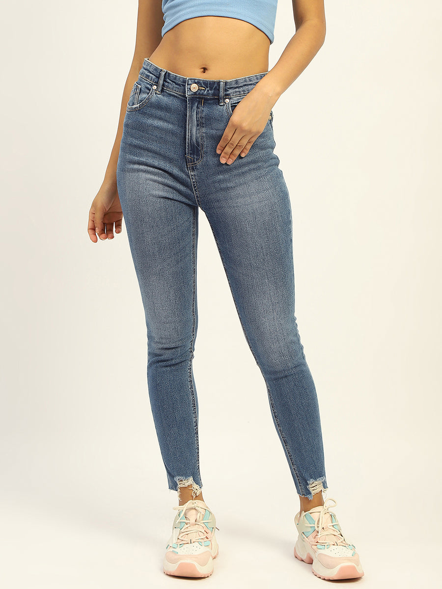 Madame Skinny Fit Raw Hem Cotton Light Blue Denim