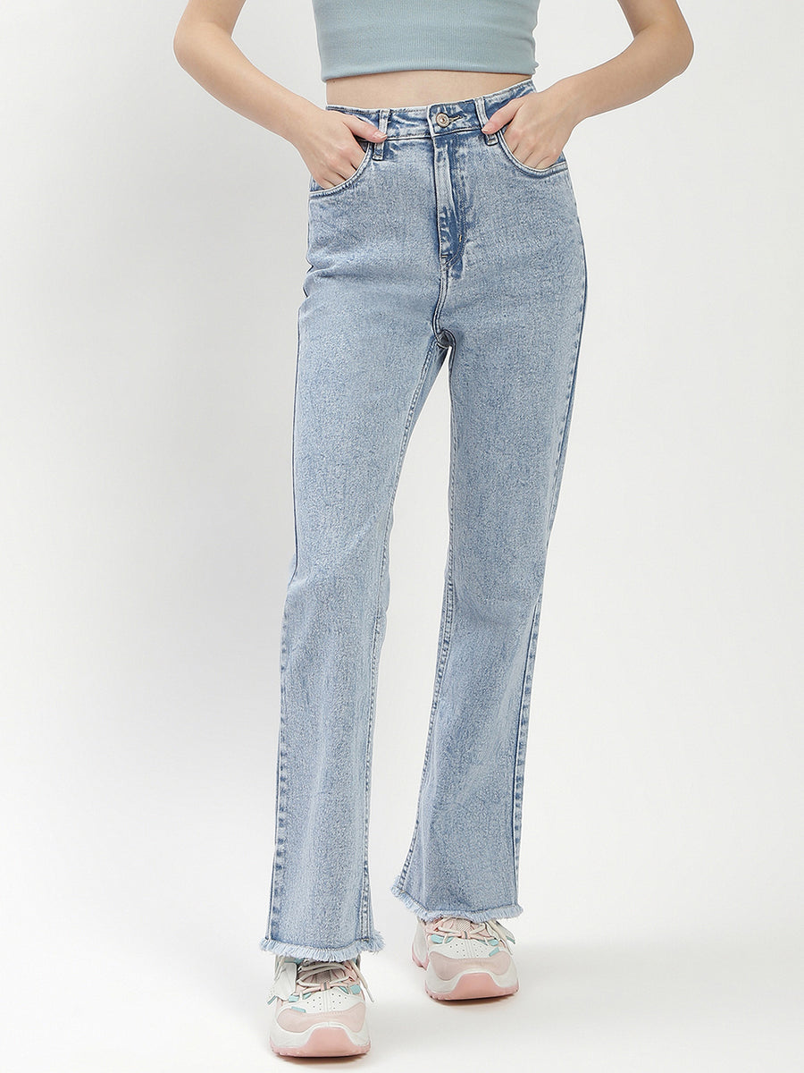 Madame Light Blue Distressed Hem Flared Jeans