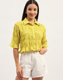 Madame Pleated Detailing Solid Lime Shirt