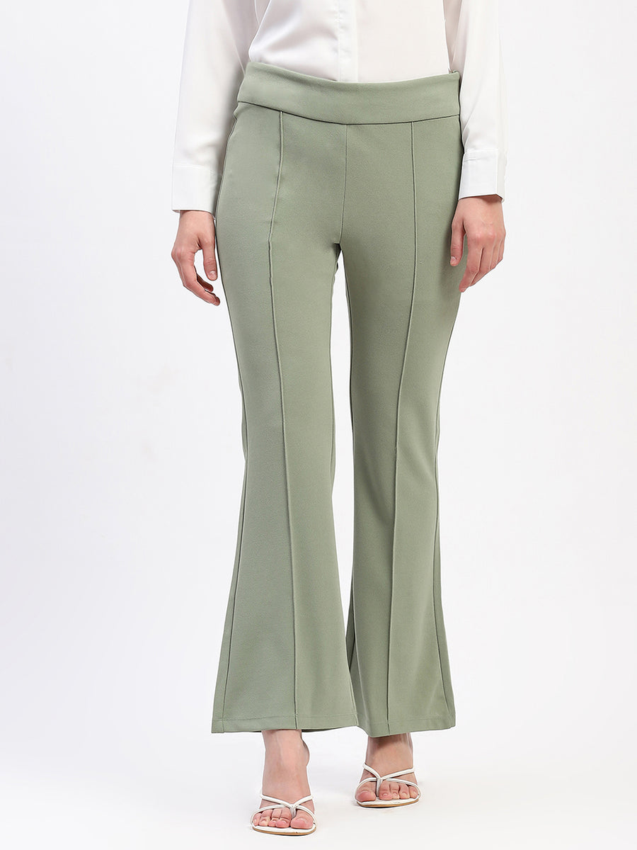 Madame Pleated Elasticated Waist Solid Mint Trousers