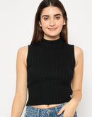 Madame Mock Neck Black Sleeveless Sweater