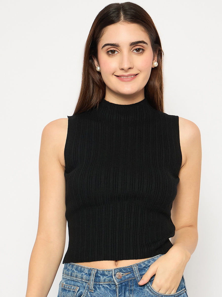 Madame Mock Neck Black Sleeveless Sweater