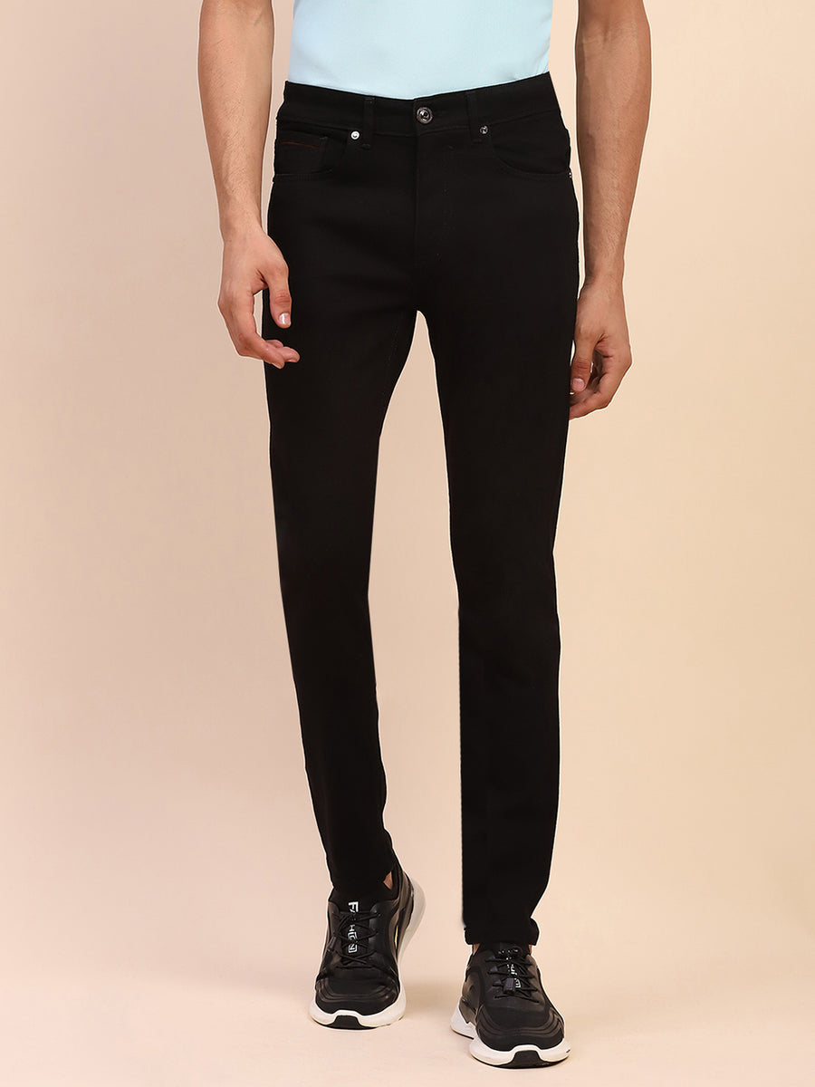 Camla Barcelona Skinny Fit Solid Black Cotton Straight Denim