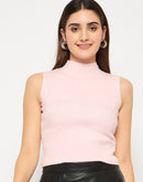 Madame Mock Neck Pink Sleeveless Sweater