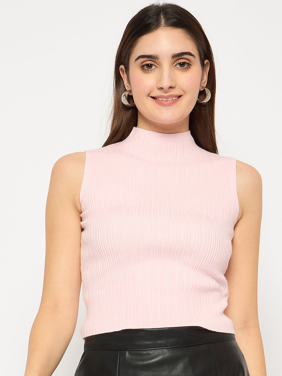 Madame Mock Neck Pink Sleeveless Sweater