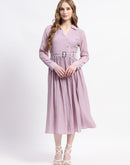 Madame Pleated Cotton Blend Mauve Shirt Dress