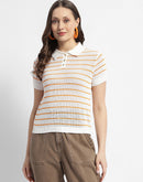 Madame Orange Striped Polo Neck T-Shirt