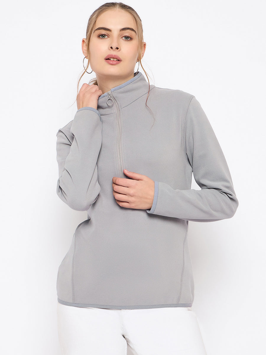 Madame Polar Fleece Half-Zipper Grey Sweatshirt