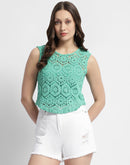 Madame Sleeveless Turquoise Green Crochet Top