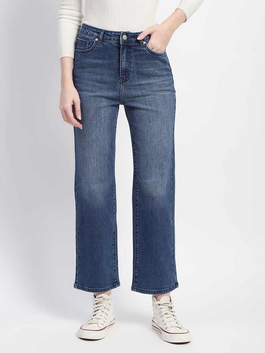 Madame Straight Fit Mid Blue Whiskered Denim