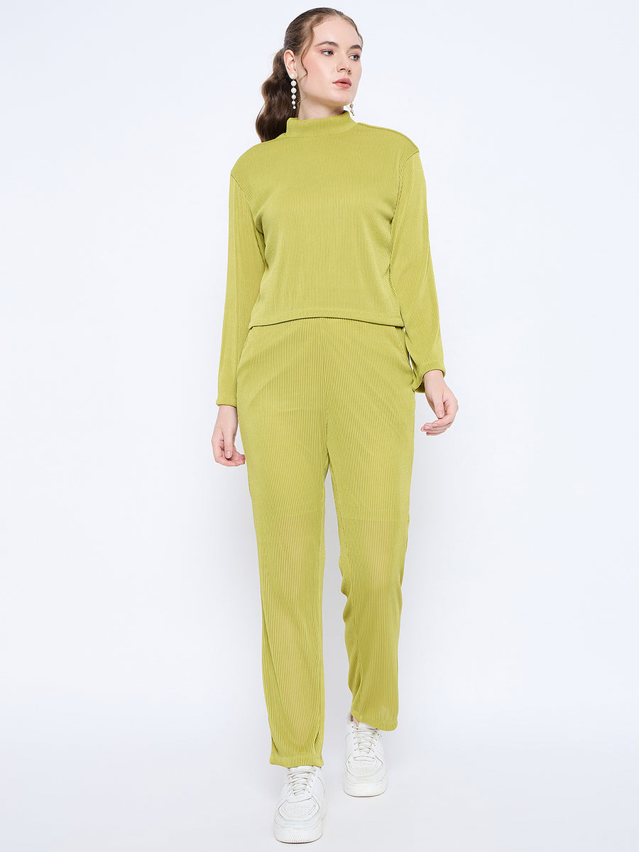 Madame Solid Green Mock Neck Ensemble