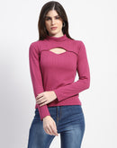 Madame Chest Cutout Plum Ribbed Cotton Top