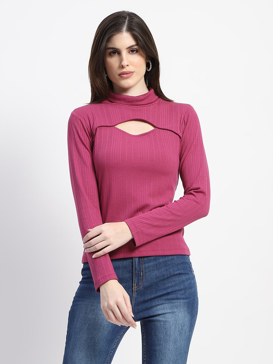 Madame Chest Cutout Plum Ribbed Cotton Top