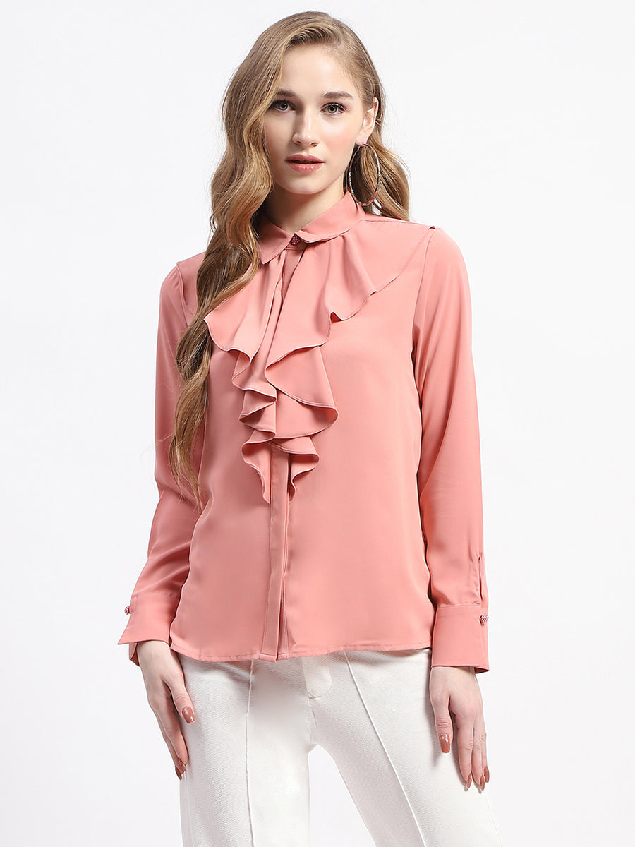 Madame Ruffle Collar Solid Blush Shirt