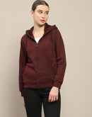 Madame Geometric Print Zipped Wine Hooded Sweatshirt