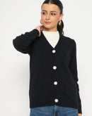 Madame V Neck Solid Black Cardigan