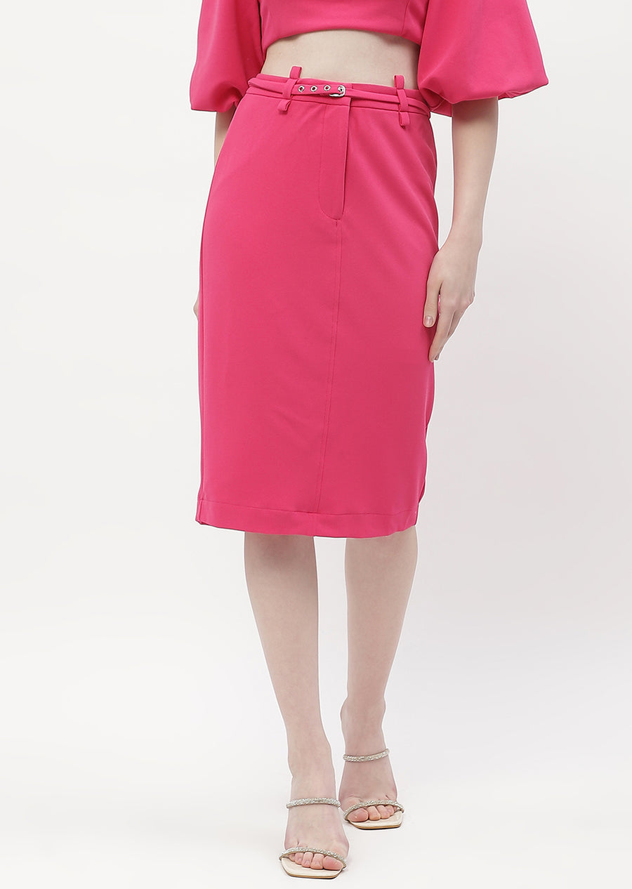 Madame Belted Waisted Hot Pink Pencil Skirt