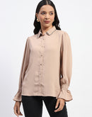 Madame Embellished Beige Button Down Shirt