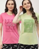 mSECRET Typography Hot Pink & Mint Green Combo T-shirt