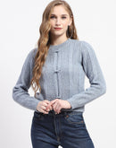 Madame Rib Neck Blue Knitted Sweater