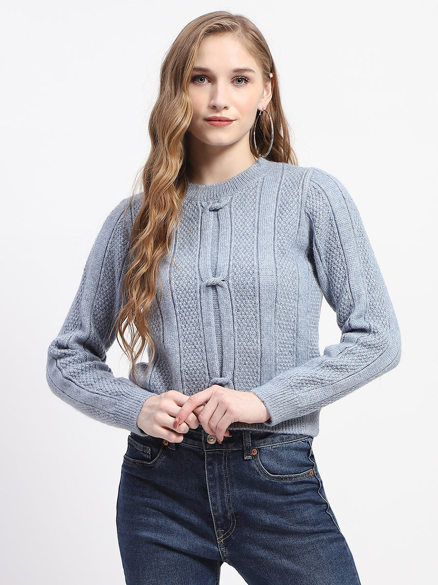 Madame Rib Neck Blue Knitted Sweater