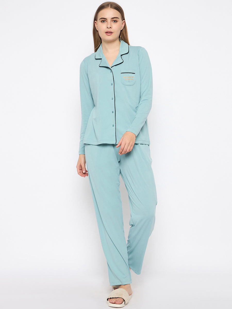 mSECRET Open Front Contrast Bonning Mint Green Night Suit