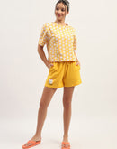 mSECRET Printed Cotton Mustard Top with Shorts