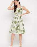 Madame Green Printed Fit & Flare  Dress