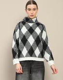 Madame Geometric Print Turtleneck Black Sweater