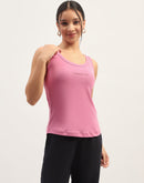 Madame Typography Detailing Cotton Blend Solid Pink Tank Top