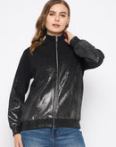 Madame Cotton Blend Quilted Zipped Black Sweatshirt