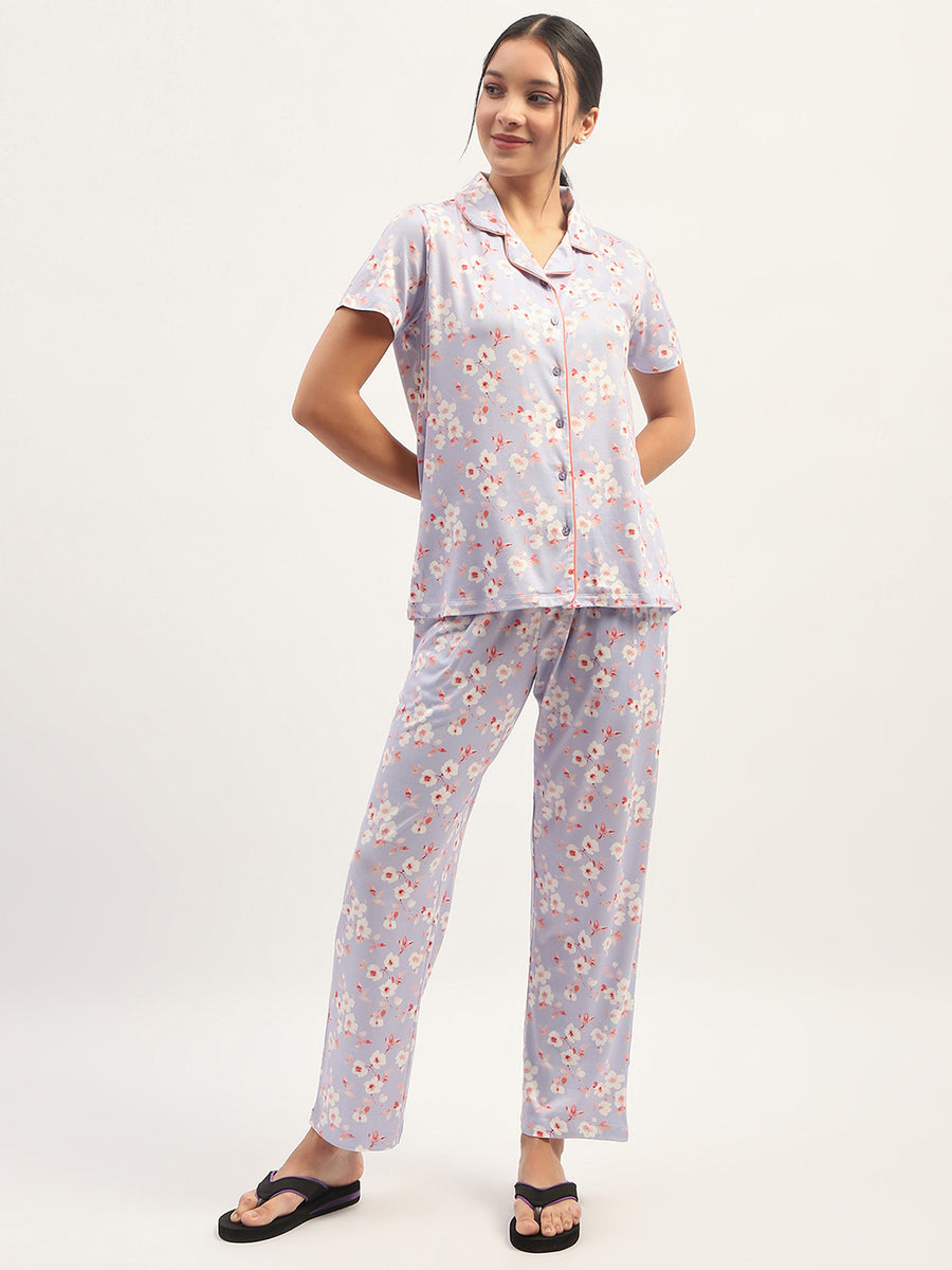 mSECRET Floral Printed Mauve Nightsuit Set