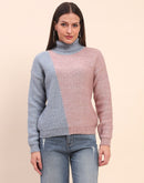 Camla Barcelona Color Blocked Turtle Neck Peach Sweater