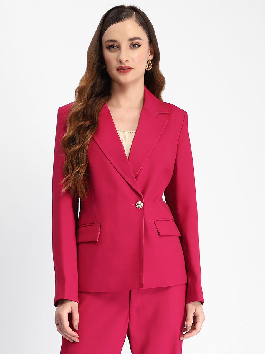 Madame Single Button Notch Lapel Hot Pink Blazer