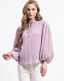 Madame Mock Neck Solid Mauve Cotton Blend