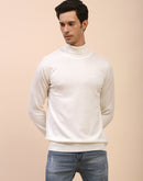 Camla Barcelona High Neck Solid White Sweater