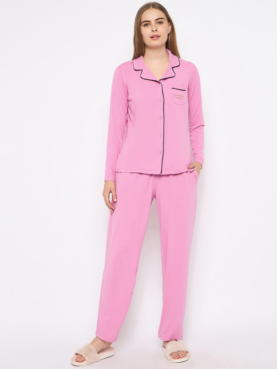 mSECRET Open Front Contrast Bonning Pink Night Suit