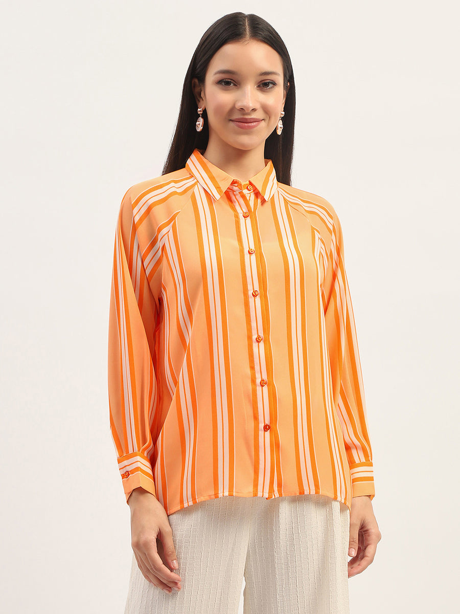 Madame Stripes Printed Orange Shirt