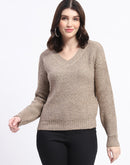 Madame V Neck Relaxed Fit Brown Sweater