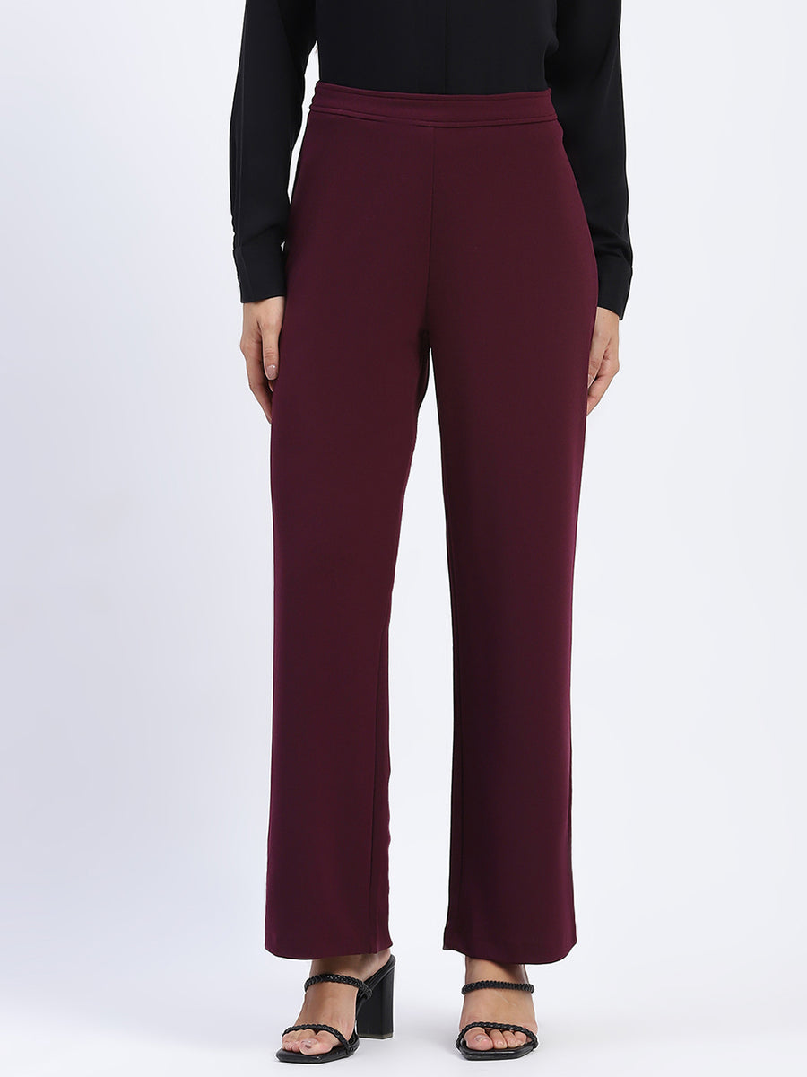 Madame Wide Legged Solid Plum Trousers